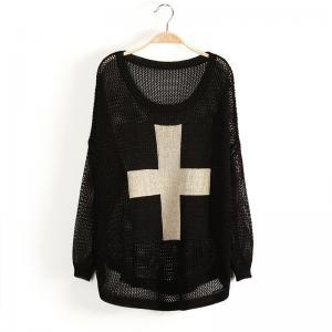 Fashion Black Cross Bat Sleeve Sweater