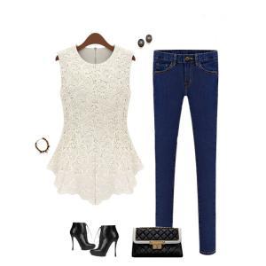 Sweet Hollow Out Lace Sleeveless Blouse