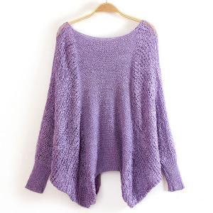 Knitted Scoop Neck Batwing Sleeves Loose Sweater