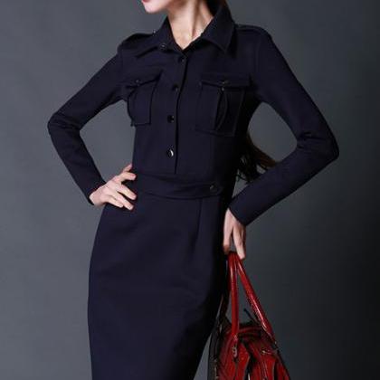 Long Sleeve Slim Lapel Dress