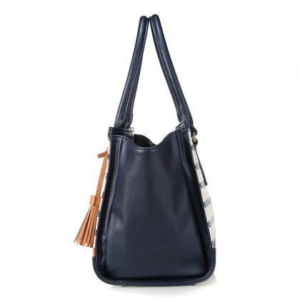 Stripe Handbag With Single Tassel