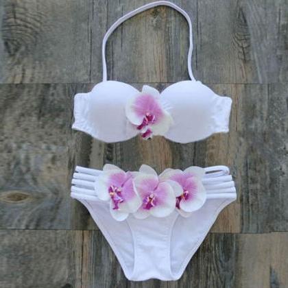Phalaenopsis Floral Bikini Halter Swimsuit /..