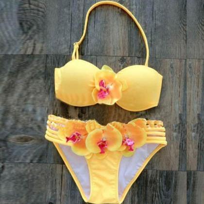 Phalaenopsis Floral Bikini Halter Swimsuit /..