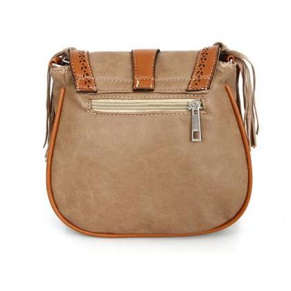 Brown Suede Saddle Shoulder Bag Fea..