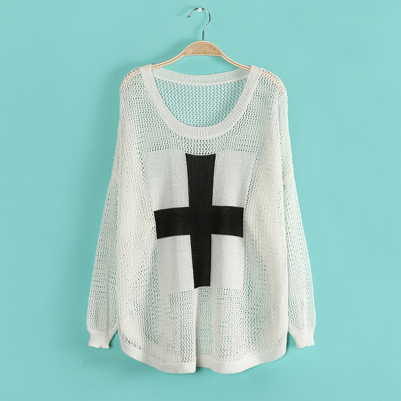 Unique Cross Bat Sleeve Hollow Out Sweater