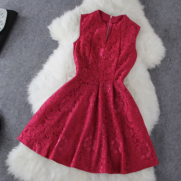 Elegant Slim Lace Nice Rose Red Dress on Luulla