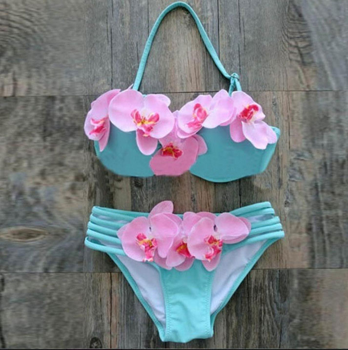 Phalaenopsis Floral Bikini Halter Swimsuit / Bikini Set