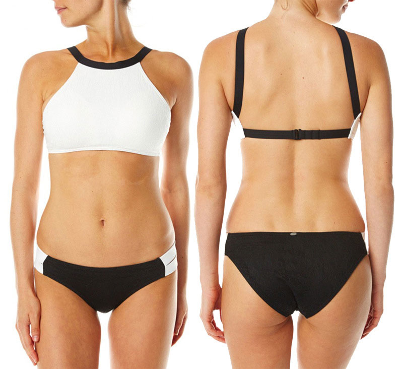 Contrast Color Sexy Crop Top Bikinis Set Halter Swimwear Beach Bathing Suit
