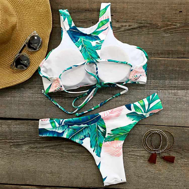 New Women's Ocean Palm Printing Bikini Set Sexy Swimsuit Suit Bathing ...