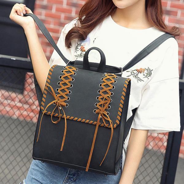 Cross-Strape Decorative Flap School Backpack Music Leisurely Bag with A Headphones Hole