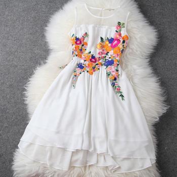 New Unique Embroidery Irregular Chiffon Dress