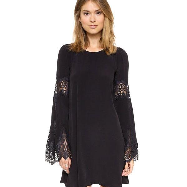 Lace Long Flare Sleeve Dress on Luulla