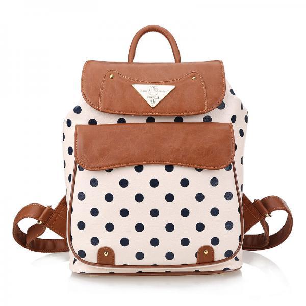Polka Dot Pu School Bag Travel Backpack on Luulla