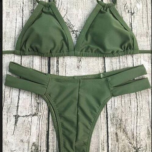 khaki green bikini set