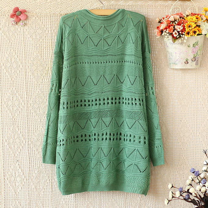 Fresh Green Sleeve Hollow Out Sweaters on Luulla