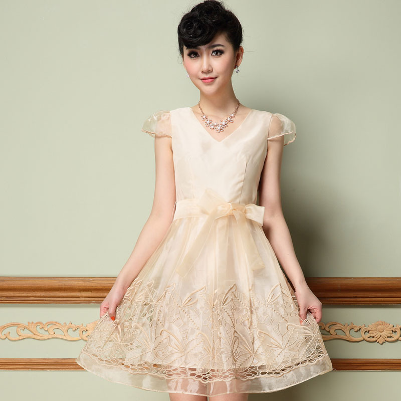 Fashion Sweet Organza Hollow Lace Embroidery Dress on Luulla