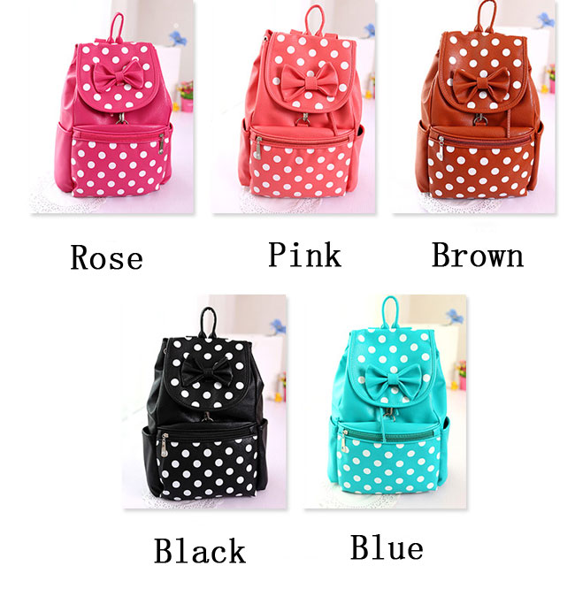 Sweet Cute Bow Dot Casual Leather Backpack on Luulla
