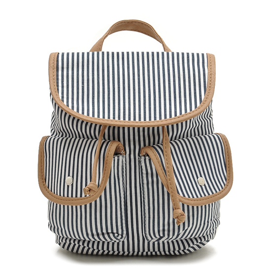 Navy Stripe Drawstring Canvas Travel Backpack on Luulla