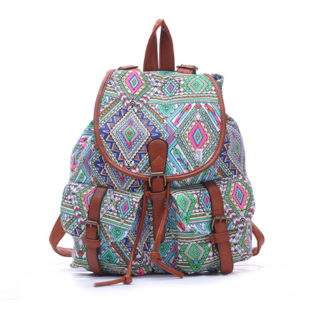 Floral Geometry Pattern Canvas School Backpack on Luulla