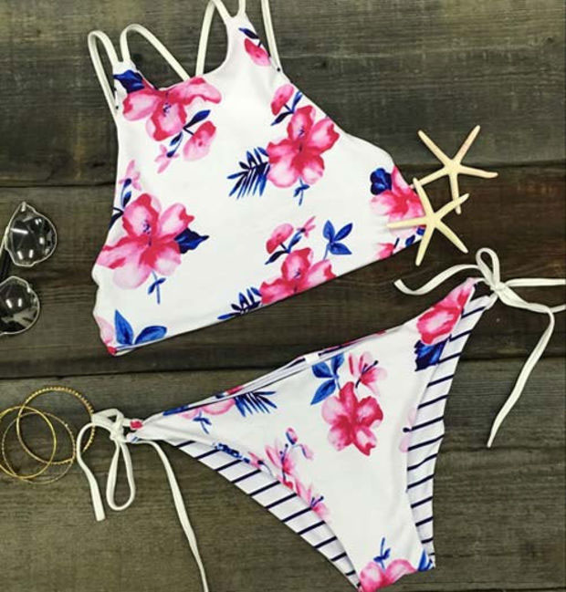 Floral Print Bikinis Set Halter Bandage Swimwear Beach Bathing Suit On Luulla